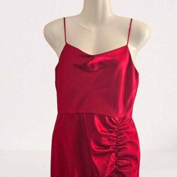 Aqua Women'S Red Draped Neck Ruched Side Slit Formal Dress Gown Size 2 - Picture 3 of 10